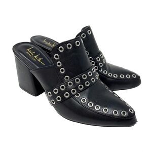 Nicole Miller Andria‎ Black Napa Leather Mules with Silver Eyelets 9M
